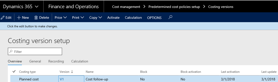 microsoft dynamics 365 costing methods